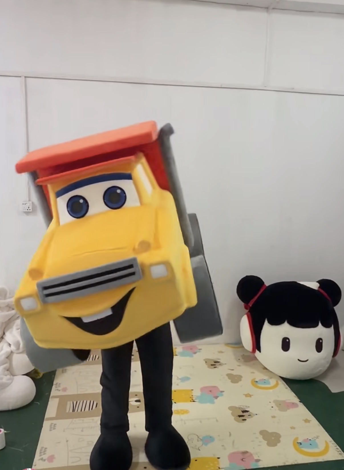 Custom Yellow Dump Truck Mascot Costume, Cartoon Truck Character for Party & Brand Event